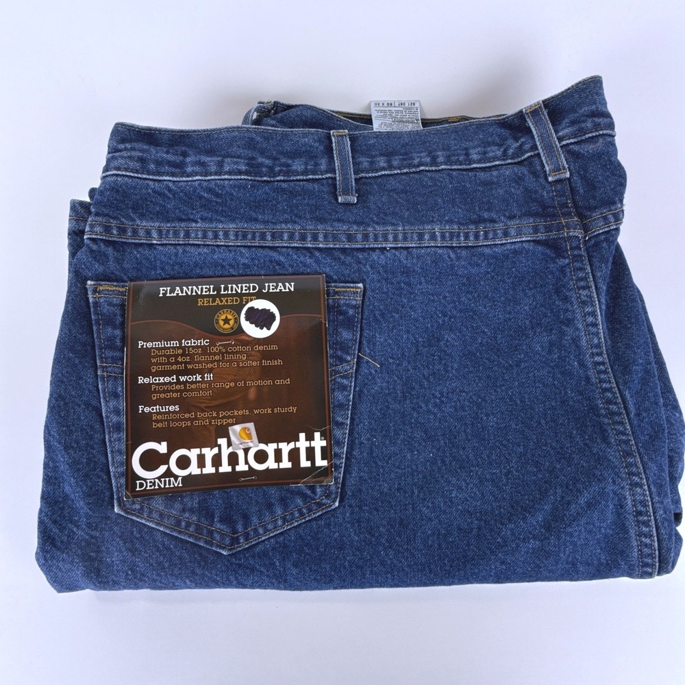 Carhartt Relaxed Fit Flannel Lined Denim Jeans Mens B21 DST 50x30 NWT NOS